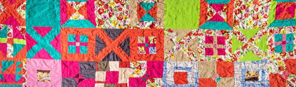 Surface of stitched crumpled patchwork scarf Fotos de archivo