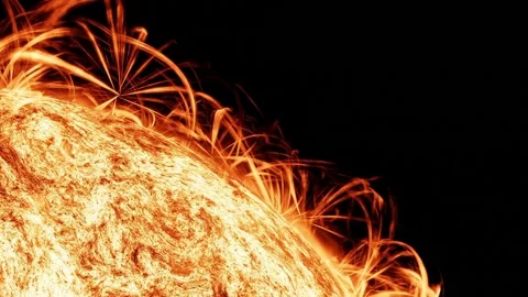 Surface of The Sun, Close Up, 3D Render, Realistic, Sun Flares, Plasma, Stock Footage 255624517