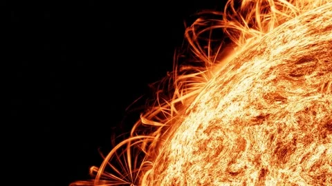 Surface of The Sun, Close Up, 3D Render, Realistic, Sun Flares, Plasma, Stock Footage 255624549