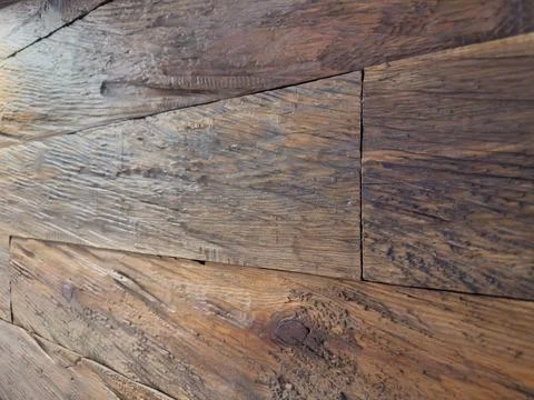 Surface texture of lined with horizontal roughly processed solid planks Stock Photos