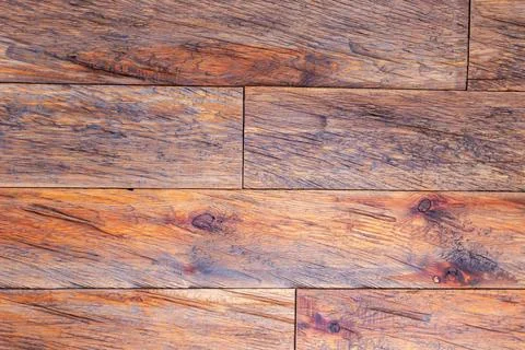 Surface texture of lined with horizontal roughly processed solid planks Stock Photos