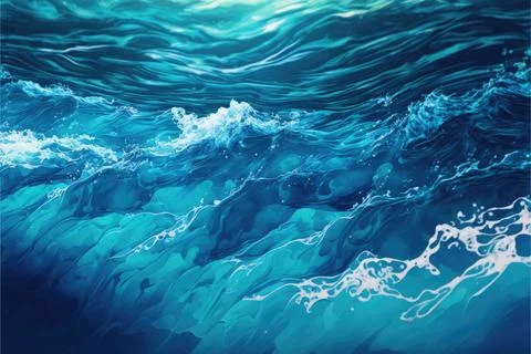 Surface of water, blue wave background, Made by AI,Artificial intelligence Stock Illustration
