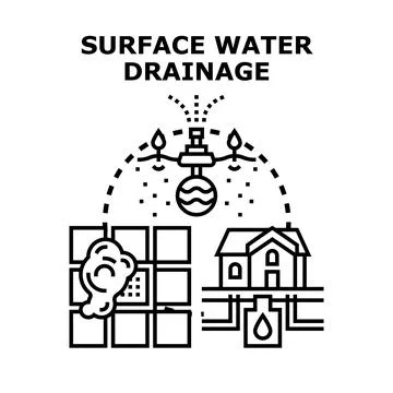 Surface water drainage system concept for home and garden Иллюстрация