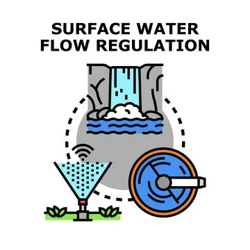 Surface water flow regulation managing resource conservation system Stock Illustration