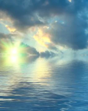 Surface water ripple and reflection of soft sky and clouds background 写真素材