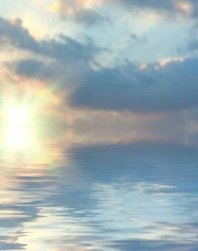 Surface water ripple and reflection of soft sky and clouds background Stock Photos