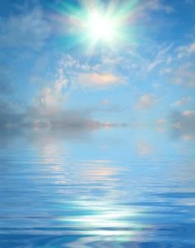 Surface water ripple and reflection of soft sky and clouds background 스톡 사진