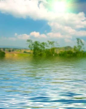 Surface water ripple and reflection of soft sky and clouds background Stock Photos