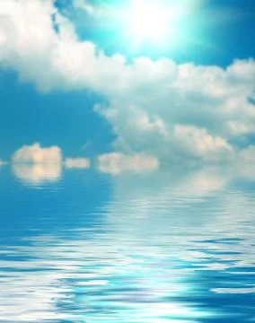 Surface water ripple and reflection of soft sky and clouds background Stock Photos