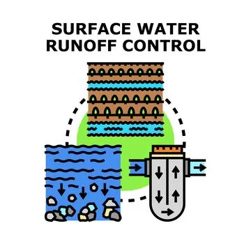 Surface water runoff control system engineering illustration Stock Illustration