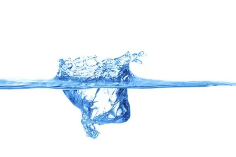 The surface of the water splashes blue, the side view is set on a white backg Stock Photos
