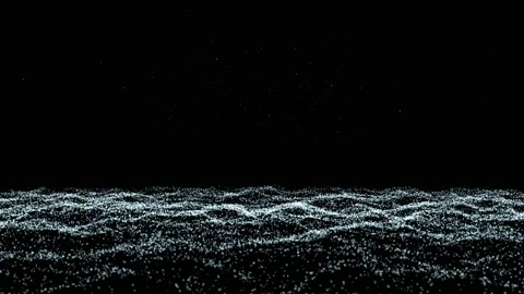 Surface with waves in movement. Glitter white and sky blue particles wave Video stock 229983099