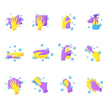 Surface wiping flat icons set. Color illustrations Stock Illustration