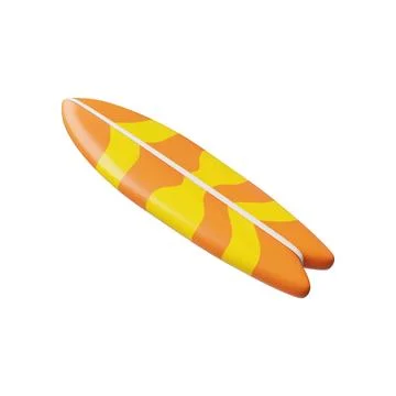 Surfboard 3D cartoon vector icon, realistic surfing board for active sport on Illustrazione stock