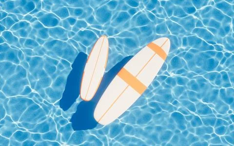 Surfboard and flowing water surface, 3d rendering. イラスト素材