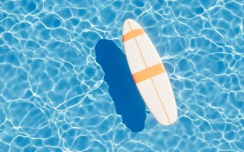 Surfboard and flowing water surface, 3d rendering. イラスト素材