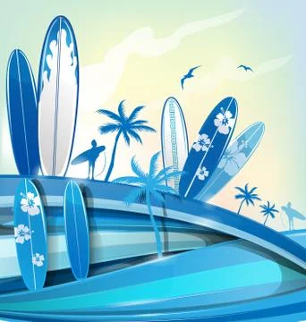 Surfboard  background on sky background Stock Illustration