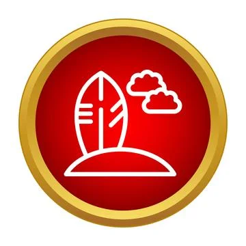 Surfboard on beach with clouds icon design Stock Illustration