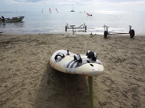 Surfboard at the beach Stock Footage 124829143