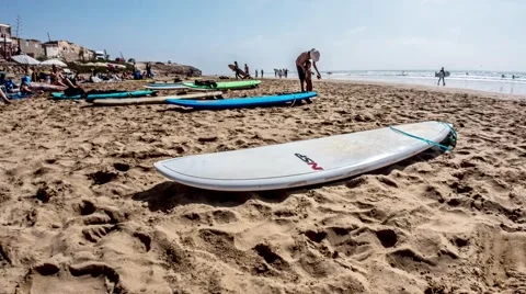 Surfboard Beach Timelapse 4k Stock Footage 68995840