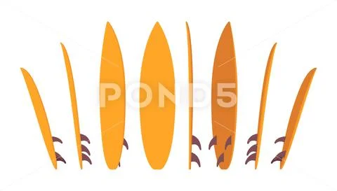 Surfboard bright set, standing in different positions Stock Illustration