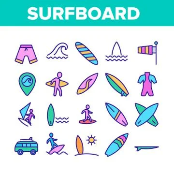 Surfboard Collection Elements Icons Set Vector Illustrazione stock