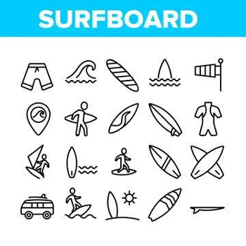 Surfboard Collection Elements Icons Set Vector Stock Illustration