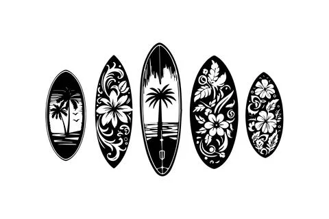Surfboard Designs with Tropical Patterns. Vector illustration. Stock Illustration