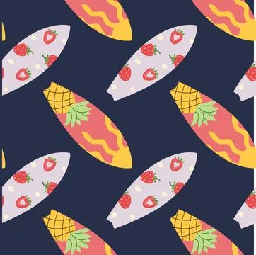 Surfboard Pattern Design in Cartoon Style for Summer Themes Stock Illustration