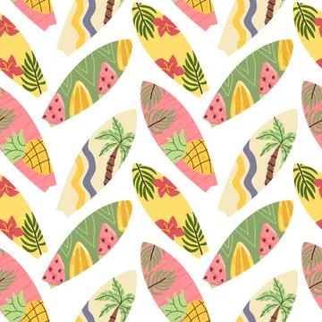 Surfboard Pattern Design in Cartoon Style for Summer Themes Stock Illustration