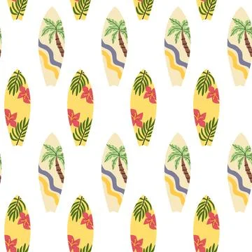 Surfboard Pattern Design in Cartoon Style for Summer Themes Stock Illustration