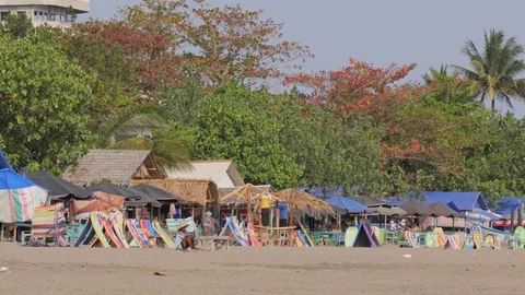 Surfboard rentals on beach in Pangandaran Java Indonesia Stock Footage 81922725