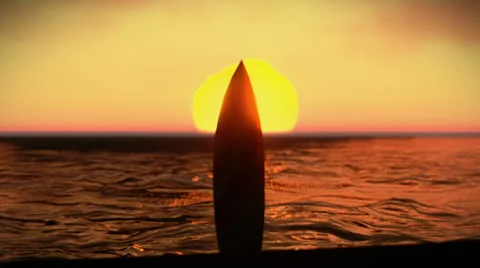 Surfboard on sandy beach in sunset Stock Footage 24723897