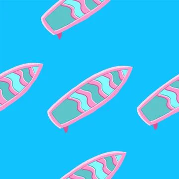 Surfboard seamless pattern in cartoon flat style Illustrazione stock