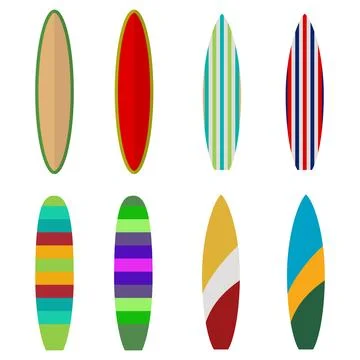 Surfboard, set of colored surfboards, surfer Ilustración de archivo