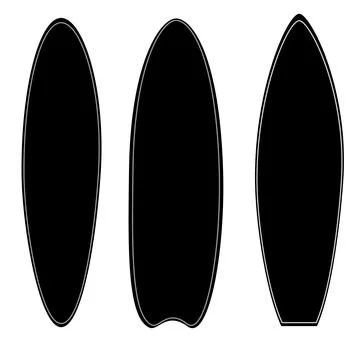 Surfboard set on white background. black silhouette of surfboard. flat style. Stock Illustration