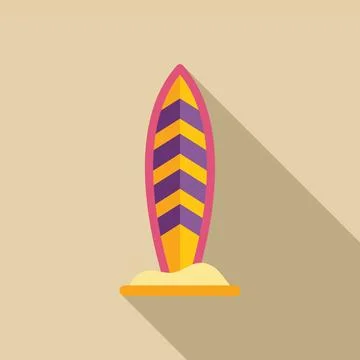 Surfboard standing on sand with long shadow 스톡 일러스트