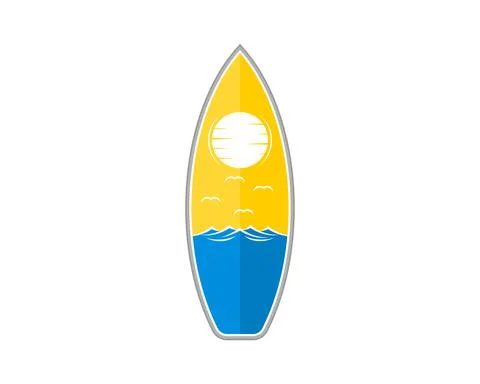 Surfboard with sunset sea wave inside Stock Illustration