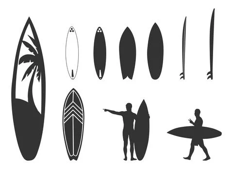 Surfboard vector set, Surfing silhouettes, Surfboard silhouettes Stock Illustration