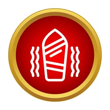 Surfboard on water line icon in red button 库存插图