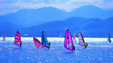 Surfboarding on Lake Champlain Stock Photos