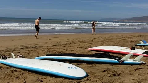 Surfboards on atlantic seaside Stock Footage 11081278