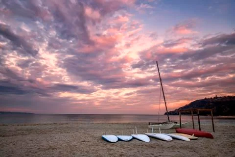 Surfboards on the beach Foto stock