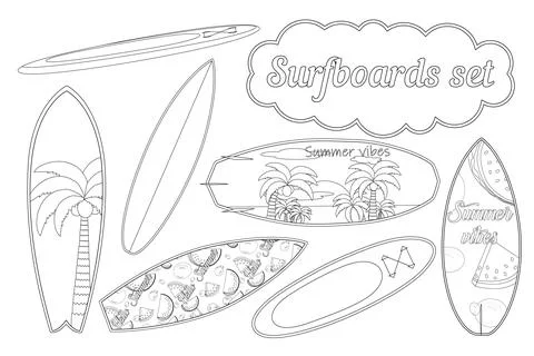 Surfboards Coloring Page Set Stock Illustration