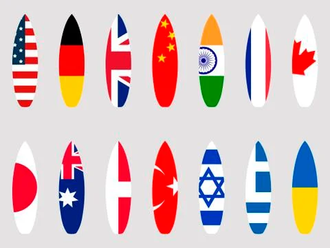 Surfboards with flags of the world. Set. Vector illustration Stock Illustration