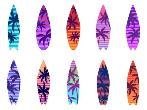Surfboards isolated on a white background. Set of surfboards with a pattern o Stock-Illustration