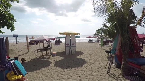 Surfboards on the Sand, Empty Kuta beach, Bali, Indonesia Stock Footage 303224702