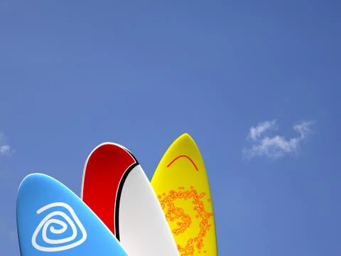 Surfboards with sky behind Stock Photos