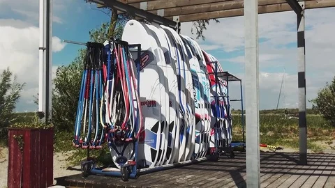 Surfboards waiting for action Stock Footage 95044940