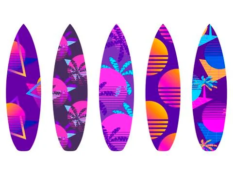 Surfboards on a white background. Types of surfboards with a pattern. Vector  Stock-Illustration